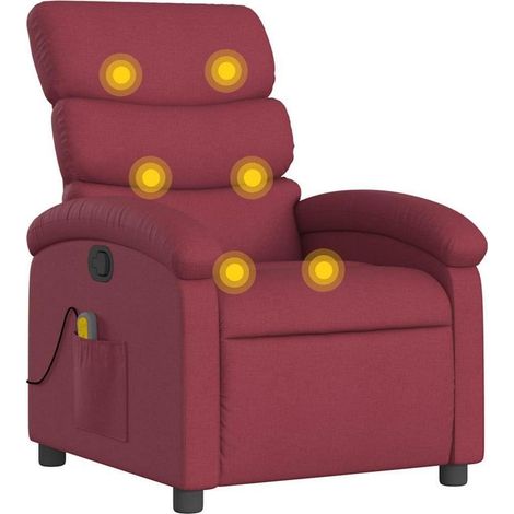 Massagesessel mit Vibrationsfunktion und manueller Liegefunktion, Weinrot Stoff (1/5)