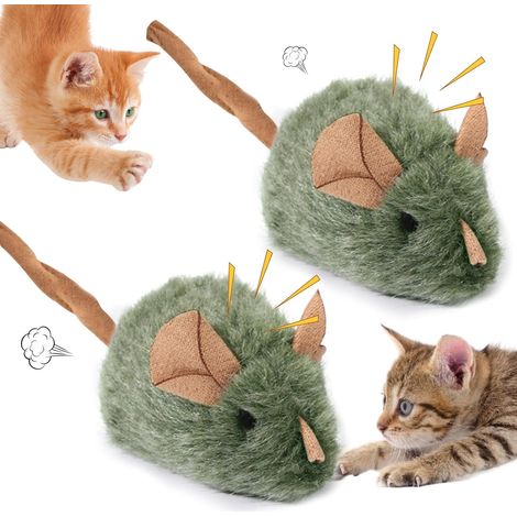 Lot de 2 jouets interactifs pour chat - Souris électrique pour chat - Souris en peluche - Jouet pour chaton - Souris électrique - Souris de jeu électrique (1/5)