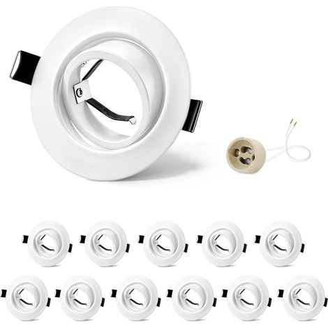 12x Spots Encastrables GU10 Cadre Blanc, Orientable 45°, Cadre Métal Ø84mm Plat, Découpe 68-75mm, Douille Céramique GU10 230V, Spot Rond Sans Ampoule (1/5)