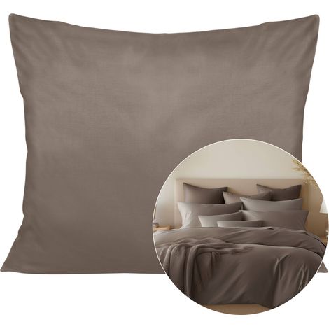 Funda de almohada de satén de algodón de 50x60 cm, color marrón sepia, suave. (1/5)