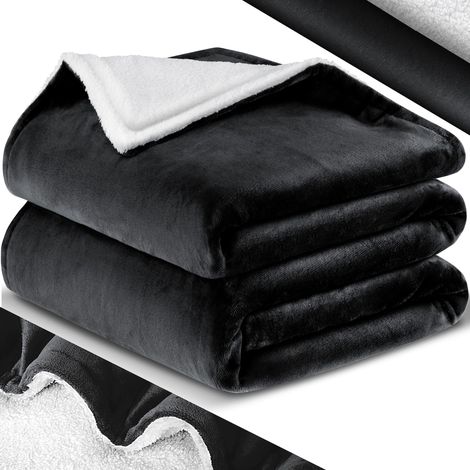 KESSER® Kuscheldecke Flauschige Sherpa Extra Weich & Warm Wohndecke Flanell Fleecedecke Falten beständig/Anti-verfärben als Couchdecke Sofadecke Schwarz / 220 x 240 cm