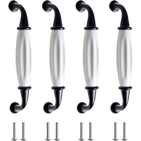 4 Pcs Poignée Céramique Ancienne Meuble D'armoire Céramique Noir Blanc Poignée Tiroir Alliage Zinc