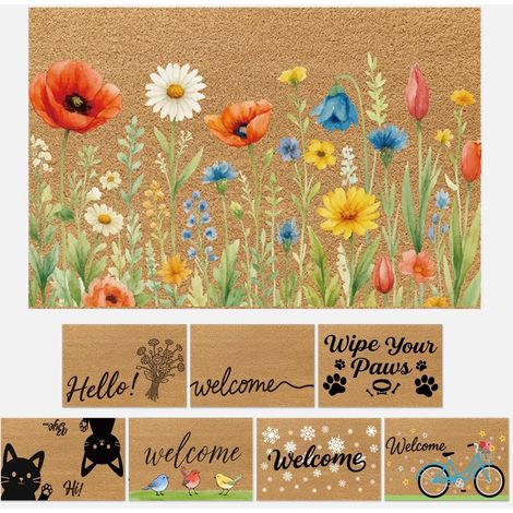 Tapis De Bienvenue Vintage Fleurs Sauvages Antidérapant pour Entrée Porche Intérieur Extérieur 43x76cm (1/5)
