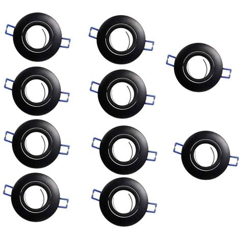 Kit 10 Porta faretto ad incasso orientabile per controsoffitto supporto tondo per faretti in alluminio Nero (1/2)