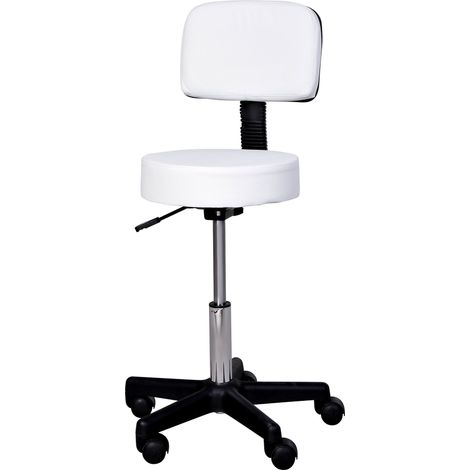 Taburete de Oficina con Ruedas, Altura Regulable y Respaldo Ergonómico, Giro de 360°, Cuero Reconstituido, Blanco (1/5)