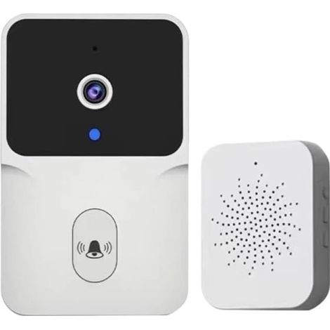 Sonnette sans fil, interphone bidirectionnel, fonction de conversion vocale, prend en charge les appels vidéo à distance (blanc) (1/5)