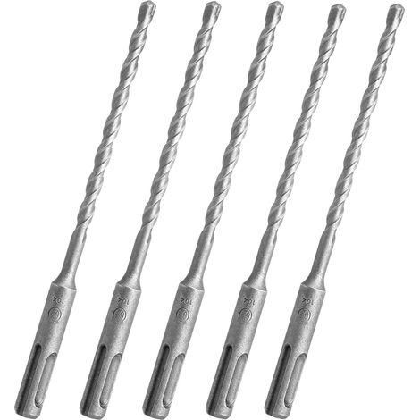 Foret SDS à Manche Rond 3 Pièces 6 mm x 160 mm et Foret à Maçonnerie à Manche Carré 2 Pièces 6 mm x 200 mm avec 4 Arêtes de Coupe en Carbure Foret Marteau Idéal pour Percer Dans la Pierre (1/5)