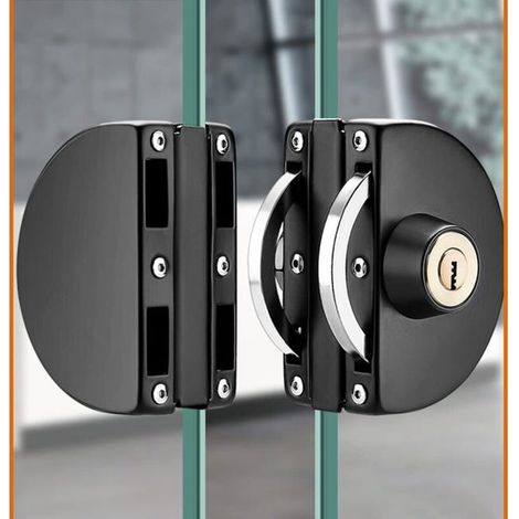 Cerradura de acero inoxidable para puerta de cristal, no requiere taladrar. Cerradura central para puerta de cristal. Puerta corredera doble de cristal. Color negro (1/5)