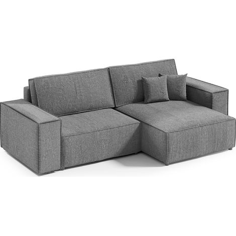 3-Sitzer-Wende-Ecksofa mit Truhe Isaac Mini aus Cord Grau