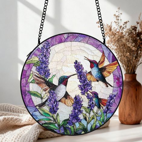 Attrape-soleil colibri vitrail 9 cm décoration fenêtre suspendue oiseau lumineux cadeau anniversaire (1/5)