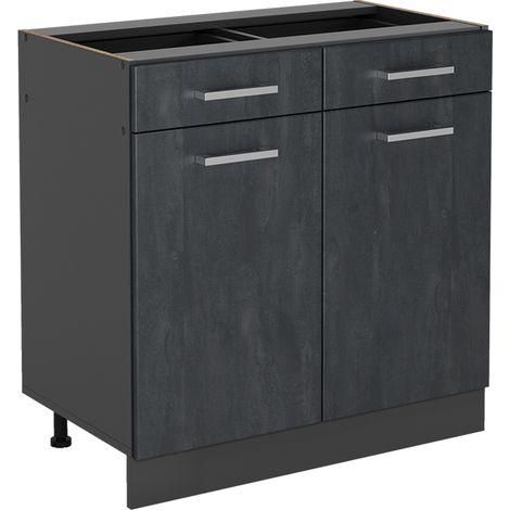 Meuble cuisine R-Line, Béton noir, 80cm sans PT, Vicco
