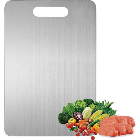 Planche à découper double face en acier inoxydable 304, sans BPA, adaptée à la découpe de viande, de pain, de légumes et de fruits, 46 x 30 cm. (1/5)