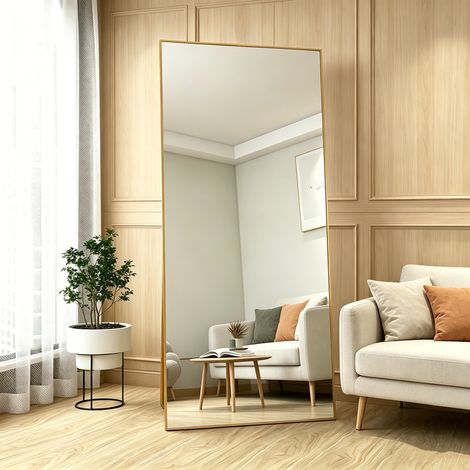 Standspiegel 180 x 80 cm, Aluminiumrahmen, Ganzkörperspiegel, Spiegel aus gehärtetem Glas – Für Schlafzimmer, Wohnzimmer, Badezimmer