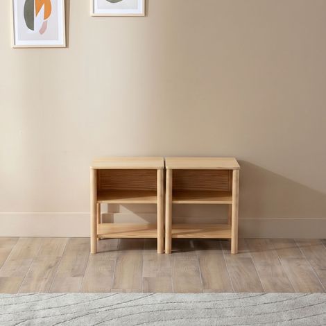 Lot de 2 tables de chevet avec niche en pin massif Terre de Nuit (1/4)
