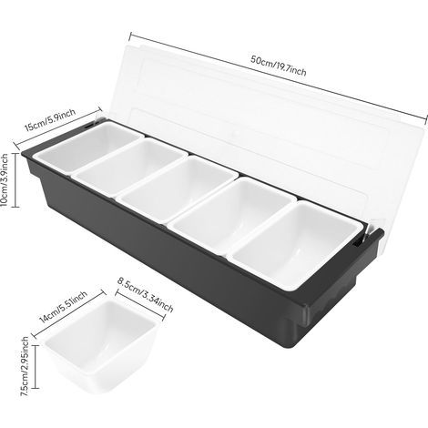 Zutatenbox mit 5 Schalen und Deckeln – Obst- und Salatstation, Pizza-Salattheke – Kühlvitrine mit Eisbehälter – Küche, Restaurant und Pizzeria – Leicht zu reinigen (1/5)