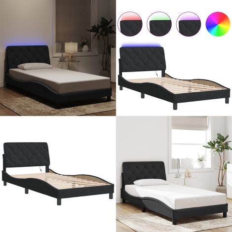Bettgestell mit LED-Leuchten Schwarz 100x200 cm Samt - Samtsofa - Bettrahmen Schwarz - Doppelbett - Boxspringbetten - Luxusbett - Home & Living (1/5)