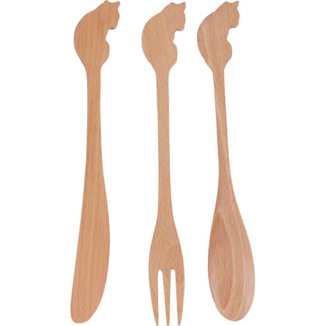 Set de couverts japonais longue poignée, cuillère fourchette couteau en bois, ustensiles de cuisine (1/5)