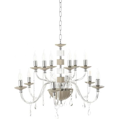 Lampadario sospeso LIVIA D85 cm in vetro e cristallo Tortora 12 luci (1/3)