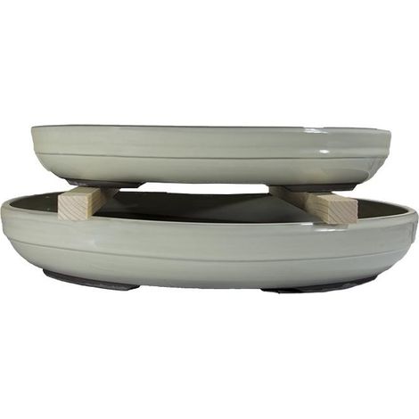 Vasi per bonsai Giapponesi Morrisan ovali in gres smaltati bianchi (Set da n.2 pezzi) - B00-16 (1/5)