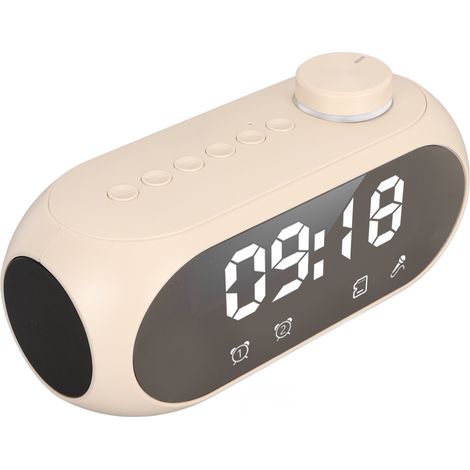 Enceinte Bluetooth sans fil avec éclairage RGB, basses puissantes, affichage de la température, diffusion vocale, radio FM, miroir et réveil, beige