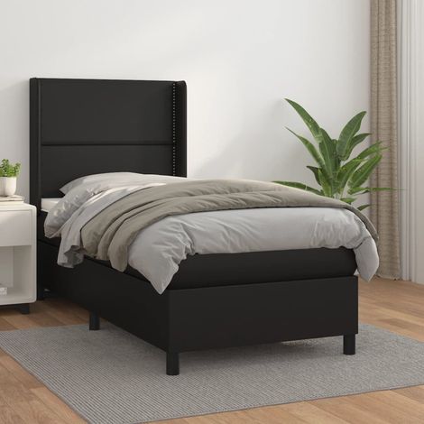 Lit adulte Contemporain Lit à sommier tapissier avec matelas Noir 90x200 cm Similicuir 12034 (1/5)