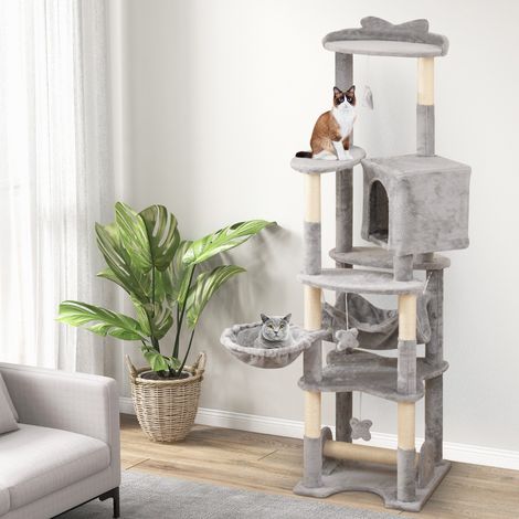 Arbre à Chat Multi-niveaux de 176 cm avec Perchoir Supérieur Condo Confortable Panier Hamac Poteaux à Gratter Plateformes de Saut (1/3)