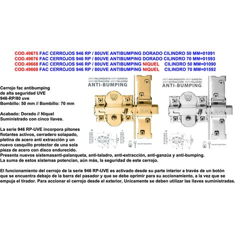 Bullone 946 RP Antibumping Cilindro Dorato 70mm