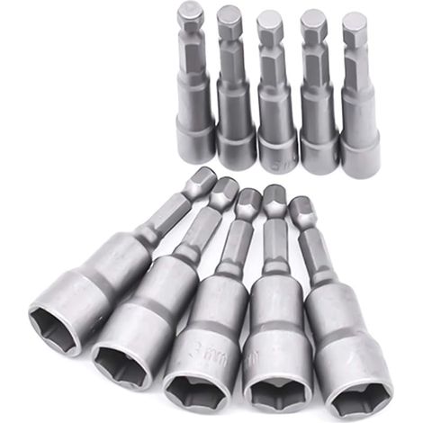 10 Pièces Douille Visseuse 6-19mm - Adaptateur Embout, Hexagonal Pour Tournevis à Écrou de pour Perceuse à Main, Tournevis Électrique, Clé à Douille (Acier au chrome vanadium)