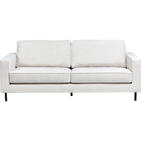 Sofá moderno minimalista de tela 3 plazas cojines patas de metal blanco crema Savalen (1/5)