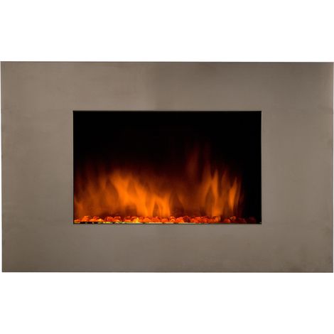 Cheminée électrique 2000W inox 90x50 cm – Effet flammes réaliste – Thermostat électronique et télécommande – Pour espaces intérieurs
