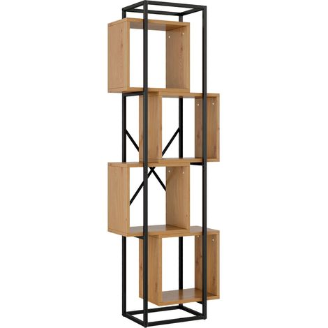 Étagère autoportante 59×30×180 cm, meuble de rangement métal ouvert avec étagères en bois MDF, 4 niveaux, design empilable créatif, idéal pour livres, objets de collection et décoration. (1/5)
