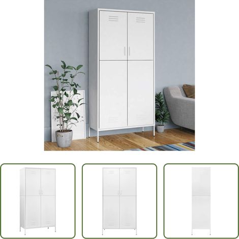Stahl - Kleiderschrank Weiß 90x50x180 cm Stahl (1/5)