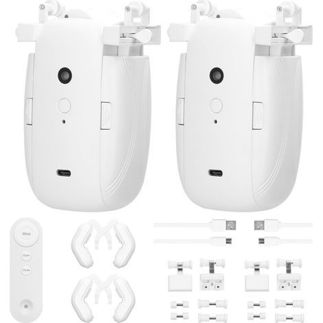 Intelligent Automatic Curtain Opener, 3-in-1 Smart Curtain Motor, Wireless Electric Curtain Opener with Remote Control for I-Rail, U-Rail, Roman Rod (2PCS) (1/4)