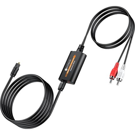 Convertisseur Audio Numérique Analogique 192kHz 24bit - Câble DAC Optique SPDIF vers RCA 1.8m avec Amplificateur Intégré - Adaptateur Toslink TV Ampli Home Cinéma Plug & Play PCM (1/5)