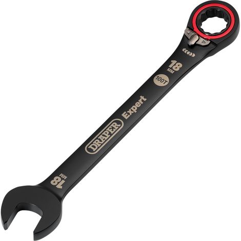 Draper Expert HI-TORQ® Metric Reversible Ratchet Combination Spanner, 18mm, Black