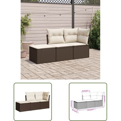 The Living Store 3-tlg. Garten-Sofagarnitur mit Kissen Braun Poly Rattan - Gartenmöbel Set - PE-Rattan Möbel - Outdoor Lounge - Garten Sofa - Esstischgarnitur (1/3)