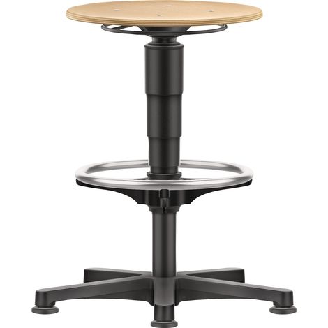 Sgabello girevole con rotelle e anello di supporto in faggio naturale altezza seduta 560-830 mm HO
