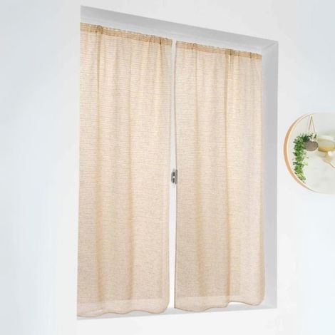 Paire de petits voilages poly-lin-coton à fines rayures Jaune 70x160cm (1/3)