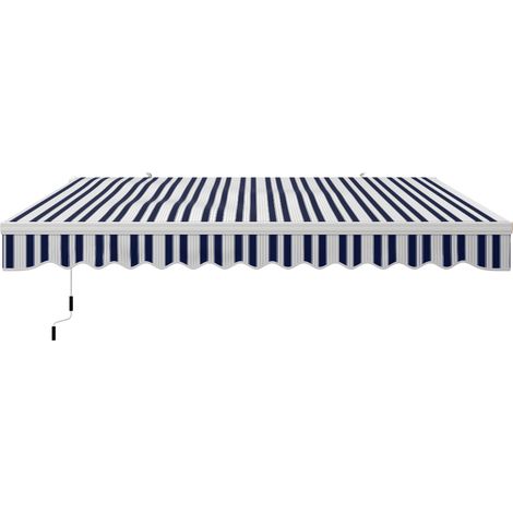 Store banne manuel rétractable 395 x 245 cm avec manivelle, polyester 280 g/m² protection UV, aluminium, bleu et blanc (1/5)