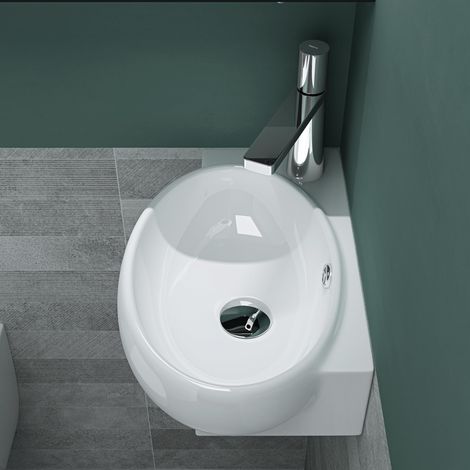 Mai & Mai – Petit lavabo suspendu en céramique blanc 42x28x15cm – Forme rectangulaire – Trop-plein inclus – Pour toilettes et petites salles de bain - BR001R
