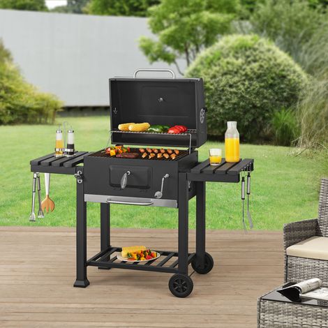 Barbacoa de carbón Arnad con 2 estantes acero 105x135x48cm - Negro [casa.pro] (1/5)