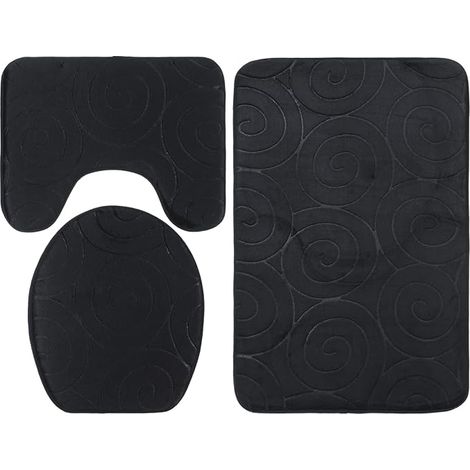 Tapis de sol avec couvercle de toilette, ensemble de tapis de salle de bain 3 pièces en fibres de polyester douces et confortables à tricotage serré pour salle de bain (noir) (1/5)
