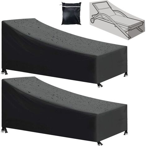 Housse de chaise longue de jardin 2 pièces, imperméable, coupe-vent, résistante aux UV, tissu Oxford 210D, noir (210x75x80/40 cm) (1/4)