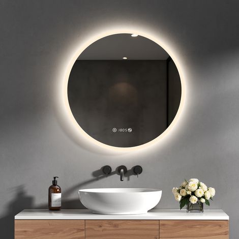 Heilmetz – Miroir lumineux salle de bain rond LED 60 cm – Anti-buée, horloge numérique, affichage température, IP65, éclairage doux 4300K
