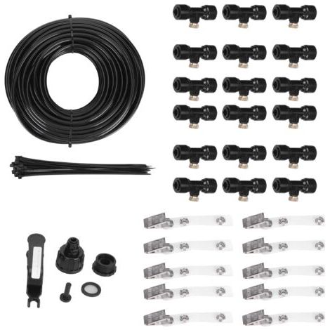 Kit irrigation jardin 19m, arrosage brumisation avec tête laiton basse pression, refroidissement et humidification