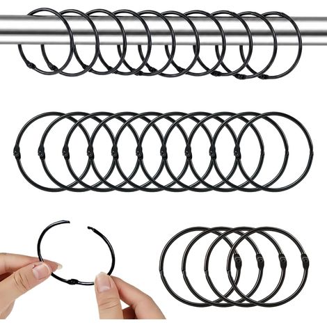 Gardinenringe – 45 Stück – Robustes schwarzes Metall – Werkzeuglose Montage – Für Bad und Haushalt – 50 mm Durchmesser (1/5)