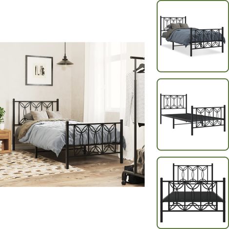 Letto con supporto - vidaXL Giroletto con Testiera e Pediera Metallo Nero 90x200 cm - Letto con doghe