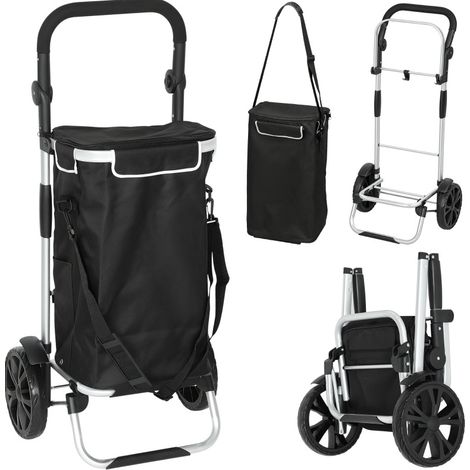 Chariot de courses pliable 3-en-1 avec sac isotherme, capacité 40L, noir (1/5)