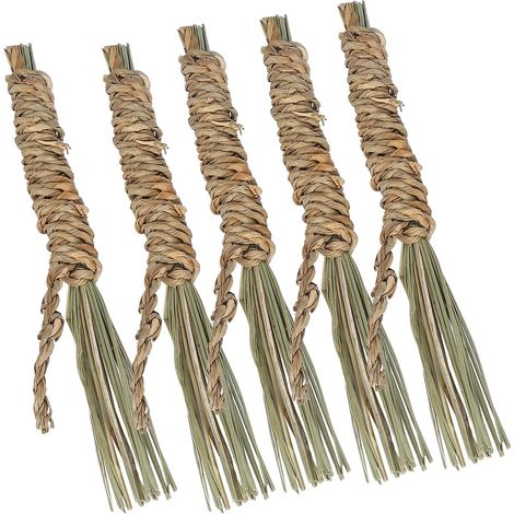 Natural Seagrass Chew Toy for Rabbits, Guinea Pigs Small Pets Interactive Cage Toy Hand-Woven Interactive Cage Toy (Large Aqua Grass Rope Chew Stick) (1/5)