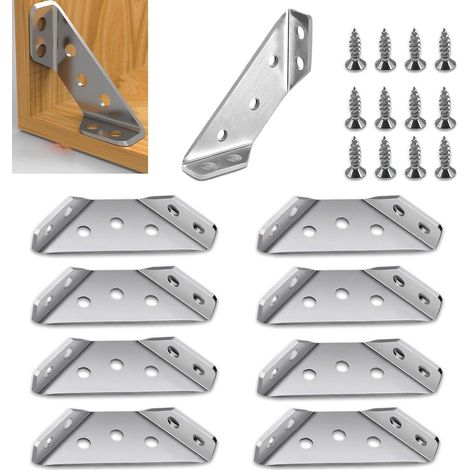Lot de 20 Connecteurs D'angle Equerre Fixation Inox Equerre Metal équerre de Fixation Connecteur Metal Support d'angle avec Vis, Equerre Angle pour Étagère, Armoire, Table, Chaise, Bureau (1/5)